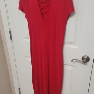 Elegant Red Dress with Crisscross Detail